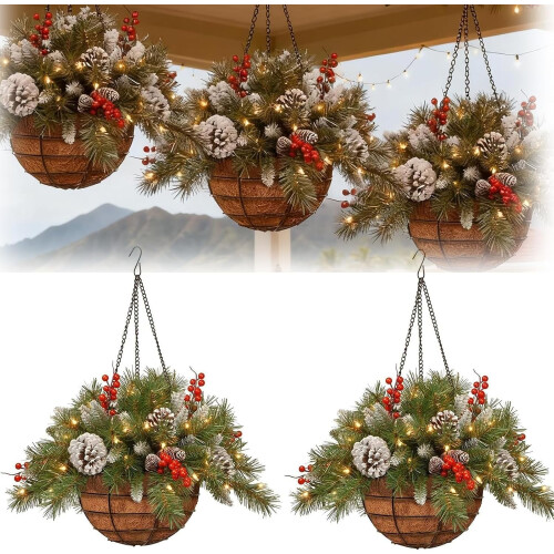 Beleuchteter künstlicher Weihnachts-Hängekorb, 20" oder 15"