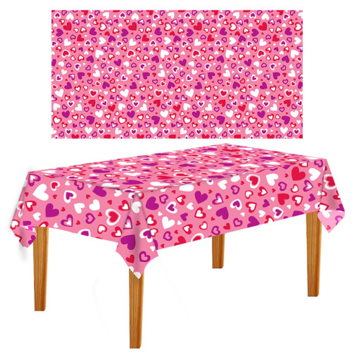 Nappe rectangulaire jetable en plastique rose en forme de cœur