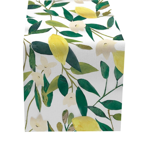Chemin de table en lin – Motif floral printemps-été