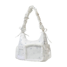 Cute Cartoon Shoulder Bag Portable Underarm Bag with-White