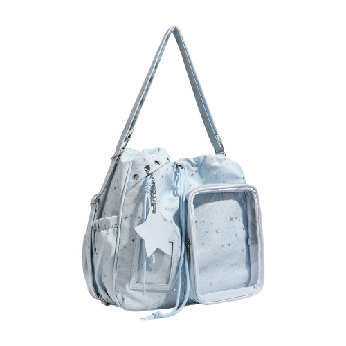 Large Capacity Nylon Backpack With Star Pattern Shoulder-Blue