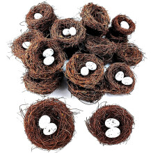 Ensemble de 24 faux nids et œufs d'oiseaux pour loisirs créatifs et décoration intérieure