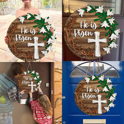 Türschild „Osterhase“ aus Holz, 3D, rund