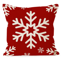 Roter Weihnachtskissenbezug, Leinen, 45 x 45 cm, Schneeflockenmuster