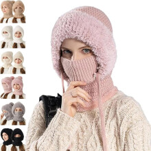 Gorro 3 en 1 con bufanda y mascarilla para mujer