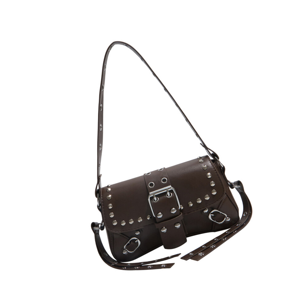 Modern Studded Handbag Pu Leather Shoulder Bag Underarm-Coffee 7709000770106