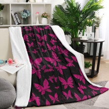 Plaid en flanelle Ă papillons noirs et roses, 152 x 203 cm