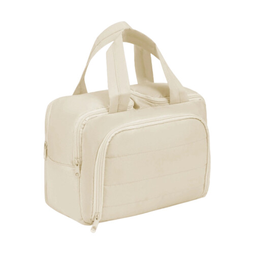 High Capacity Two Entry Toiletry Bag Attractive Portable-Beige