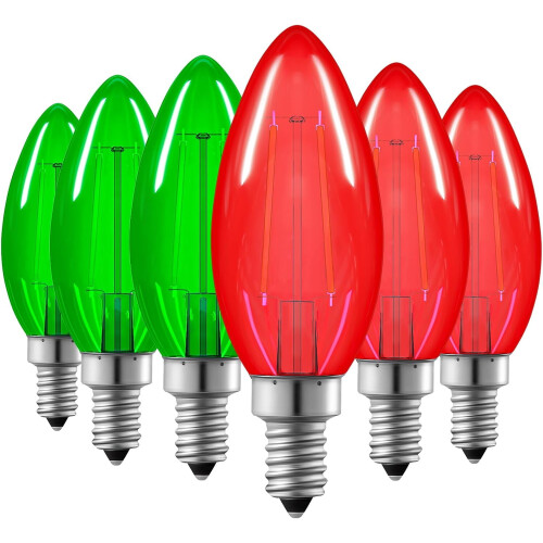 Becuri C35LED E12, reglabile, roșu și verde, pachet de 6
