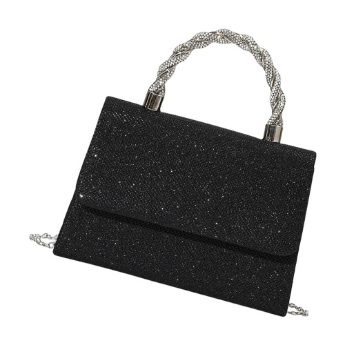 Elegante Abendtasche mit abnehmbarer Metallkette,-Schwarz