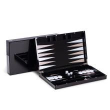 Bey-Berk Damien Acryl Backgammon Set, 14" Zwarte Lucite Koffer met Magnetische Sluiting