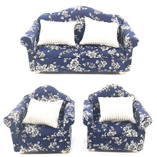 EatingBiting 1:12 Dollhouse Miniature Furniture Sofa 1 Double Sofa + 2 Single Sofa 3Pcs Set Living Room 1:12 Dollhouse Miniature Furniture Single Sofa