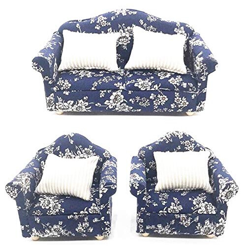 EatingBiting 1:12 Puppenhaus Miniatur Möbel Sofa 1 Doppelsofa + 2 Einzelsofas 3 Stück Set Wohnzimmer