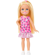 Barbie Club Chelsea Kleine Pop, 15 cm met Blonde Haar in Verwijderbare Aardbei-Print Jurk & Schoenen