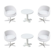6Pcs 1:30 Scale Miniature Chair, Mini Plastic Chairs and Table, Mini Backrest Swivel Egg Chair, Miniature Furniture for Mini House Accessories Gardeni