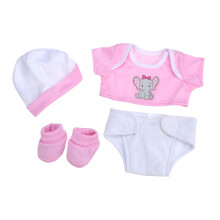JC Toys Baby Girl 4-Piece Layette Set with Elephant Design, Pink and White, Includes T-Shirt, Cap, Booties and Diaper Made for Dolls 12"-14" Long