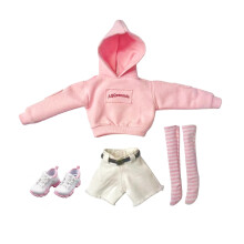 Ensemble de Vêtements de Poupée AQQeenmiu, Sweat à Capuche Rose et Shorts Blanc, 4 Pièces