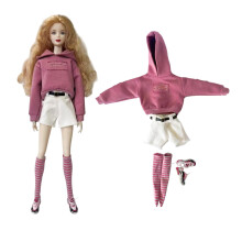 AQQeenmiu 1/6 Schaal Paarse Trainingspak Pop Kleding Set met Gestreepte Sokken en Witte Kraag