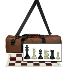 WE Games Toernooien Schaakset met Luxe Rode Canvas Tas, Drievoudig Zware Stukken, 4-inch Koning