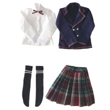 niannyyhouse 1/3 1/4 BJD Poppen Kleding Jas Shirt Geruit Plissé Rok Sokken Donkerblauw School Uniform Outfit