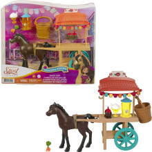 Mattel Spirit Untamed Miradero Snackwagen mit Rollen, 5-Zoll Pony & Zubehör, Geschenk für 3 Jahre & älter, Pink