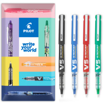 Pilot V5 Hi-Tecpoint Cartridge System Rollerball Pen Pack of 4 - Black, Blue, Red, Green