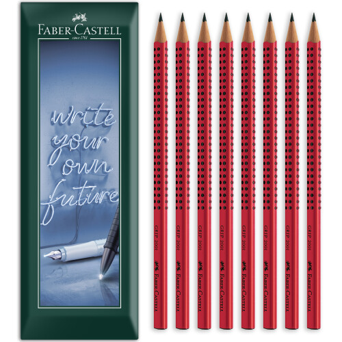 Faber-Castell Faber-Castell Grip 2001 Triangular Graphite Pencil B Grade Red Pack of 8