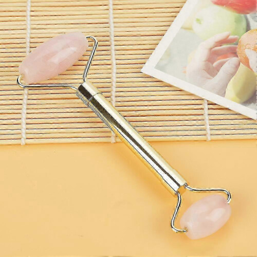 Natural Double Head Rose Quartz Jade Slimming Face Beauty Massage Roller (#03) 2