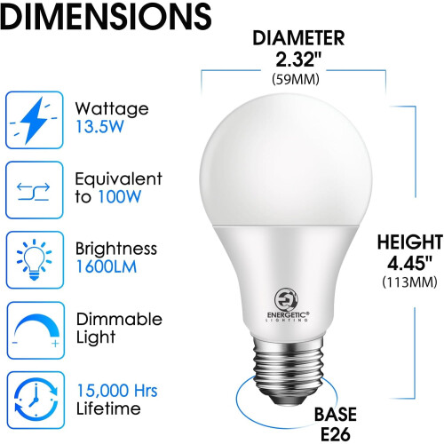 A19LED-pærer, 100 W ækvivalent til dagslys, 5000 K, 6-pak 1