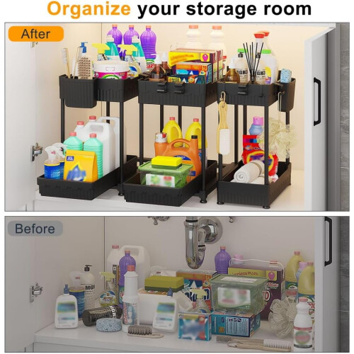 Organizador para pia, preto, pacote com 3 unidades, 32,5 cm (12,8 polegadas), 2 níveis 2