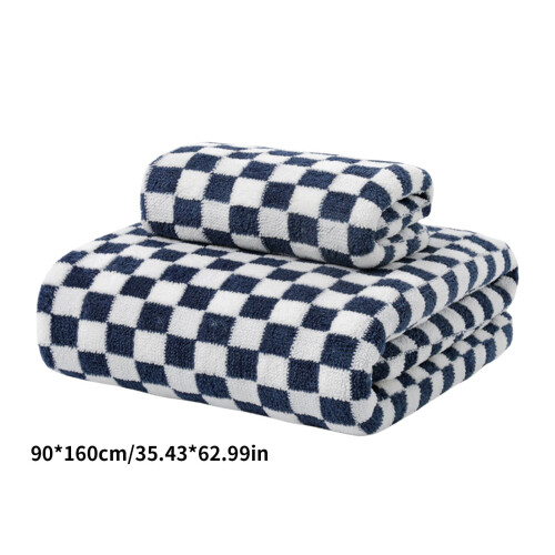 Velvet Bath Towel Checkerboard Design Soft Absorbent 1