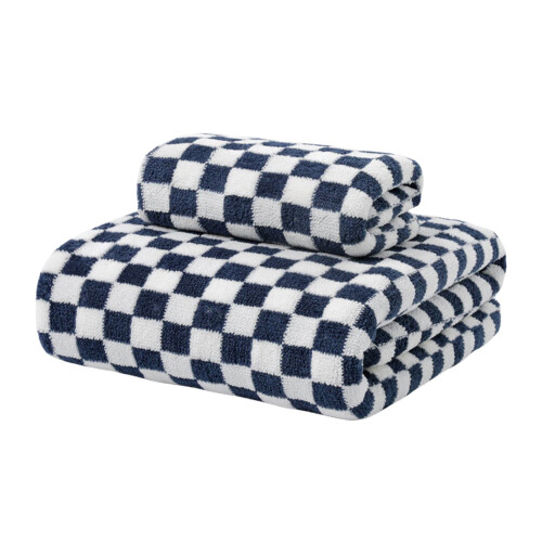 Velvet Bath Towel Checkerboard Design Soft Absorbent 2