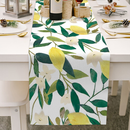 Chemin de table en lin – Motif floral printemps-été 1