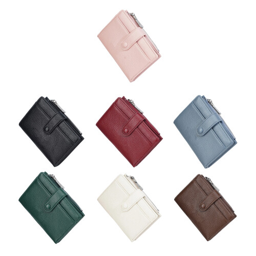 Women Small Compact Wallets Pu Leather Clutch Purses Card-Black 1