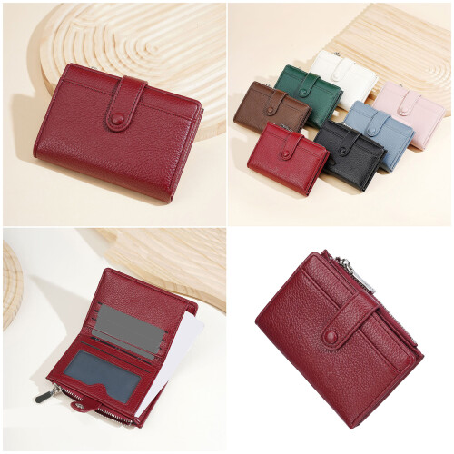 Women Small Compact Wallets Pu Leather Clutch Purses Card-Black 2