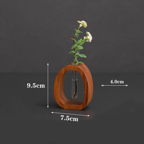 Bloemenvaas van walnotenhout en glas 2