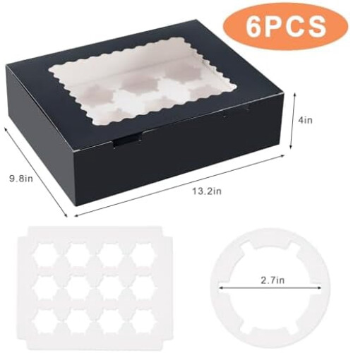 Black Cupcake Boxes with Clear Window 12-Count 1