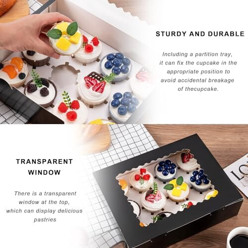 Black Cupcake Boxes with Clear Window 12-Count 2