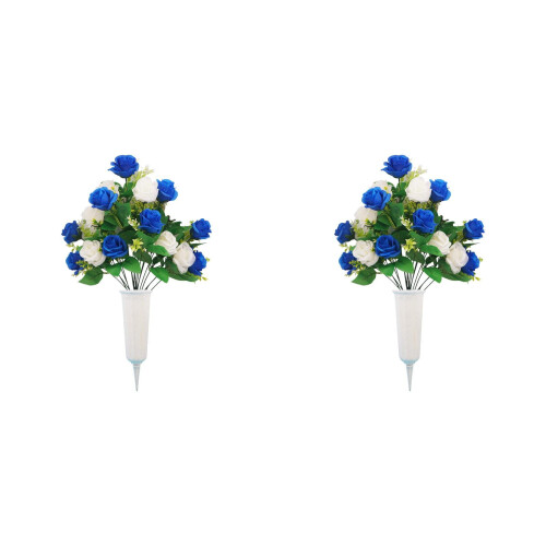 Bouquet di rose artificiali con vaso per tombe cimiteriali 1