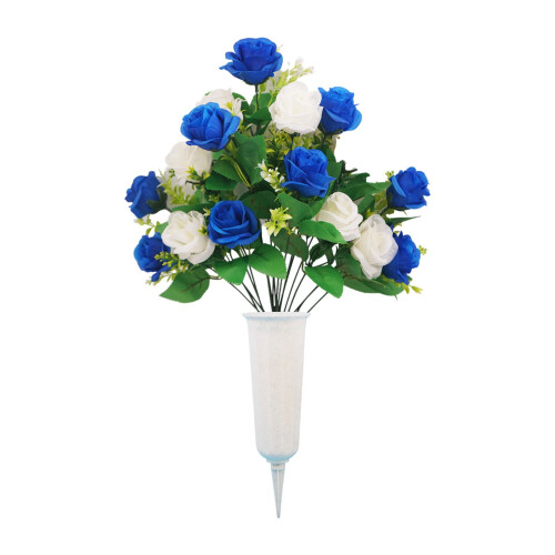 Bouquet di rose artificiali con vaso per tombe cimiteriali 2