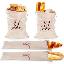 Linen bread bags, set of 4, bread sacks with drawstring, baguette bread bags, reusable linen bags for bread baking, fruit and veget