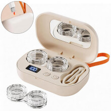 Portable electric contact lens cleaner set, USB-C rechargeable, compact, 360 ultrasonic cleaning with accessories for on the go