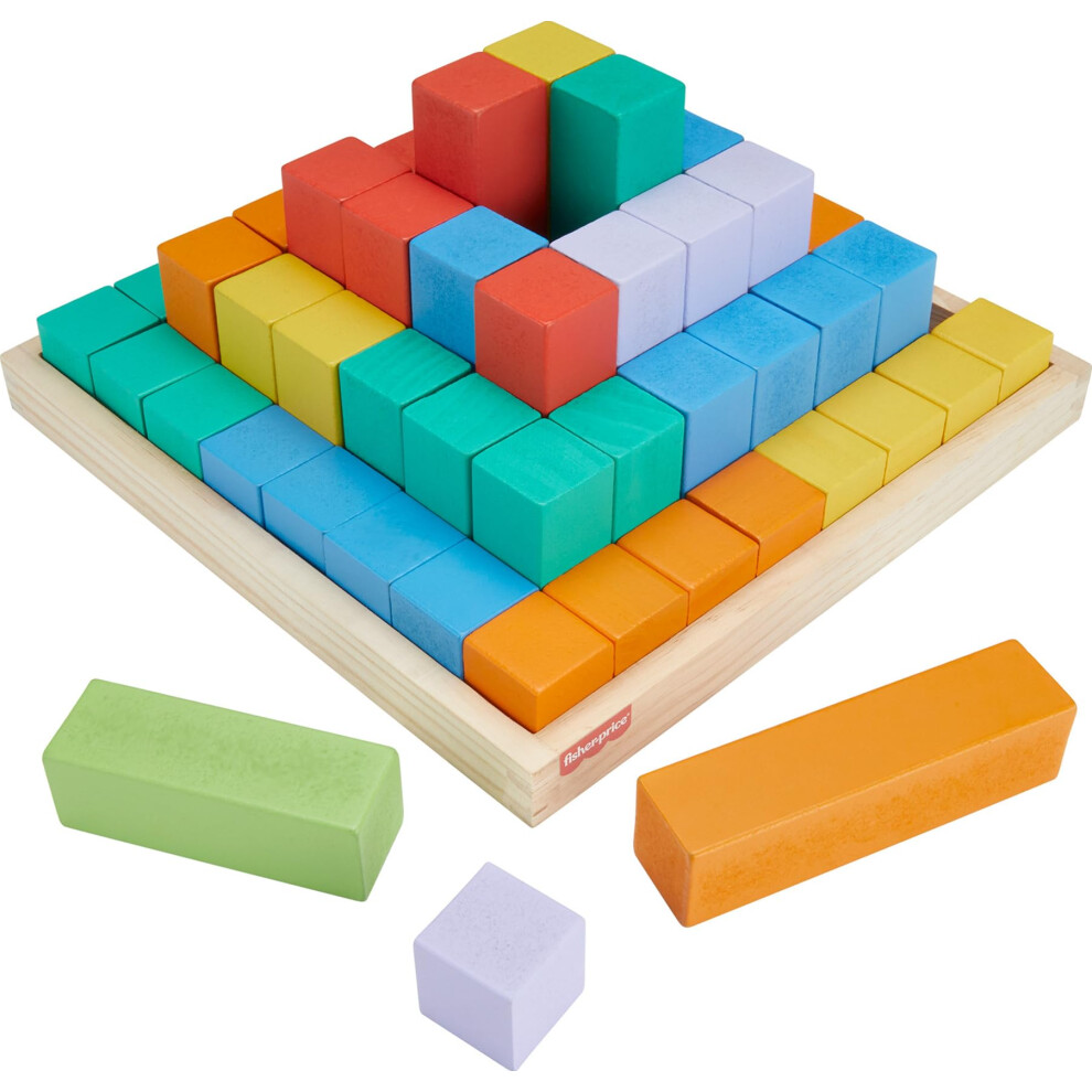 Fisher-Price Toddler Toy Wooden Stacking Blocks, 65 Wood Pieces For Preschool Kids Ages 18+ Months
