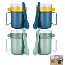 Pack of 4 microwave-safe soup cups with lid, handle and steam release valve, 500 ml breakfast cups for pasta, warm cereal, breakfas