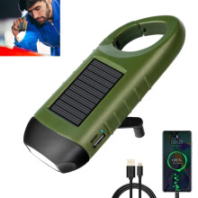 Lanternă LED cu manivelă și panou solar - reîncărcabilă prin USB, mică cu cataramă pentru drumeții, pentru exterior/camping/pene