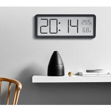 Digital wall clock, clock, wall decor, temperature, date and humidity display, 20cm, black