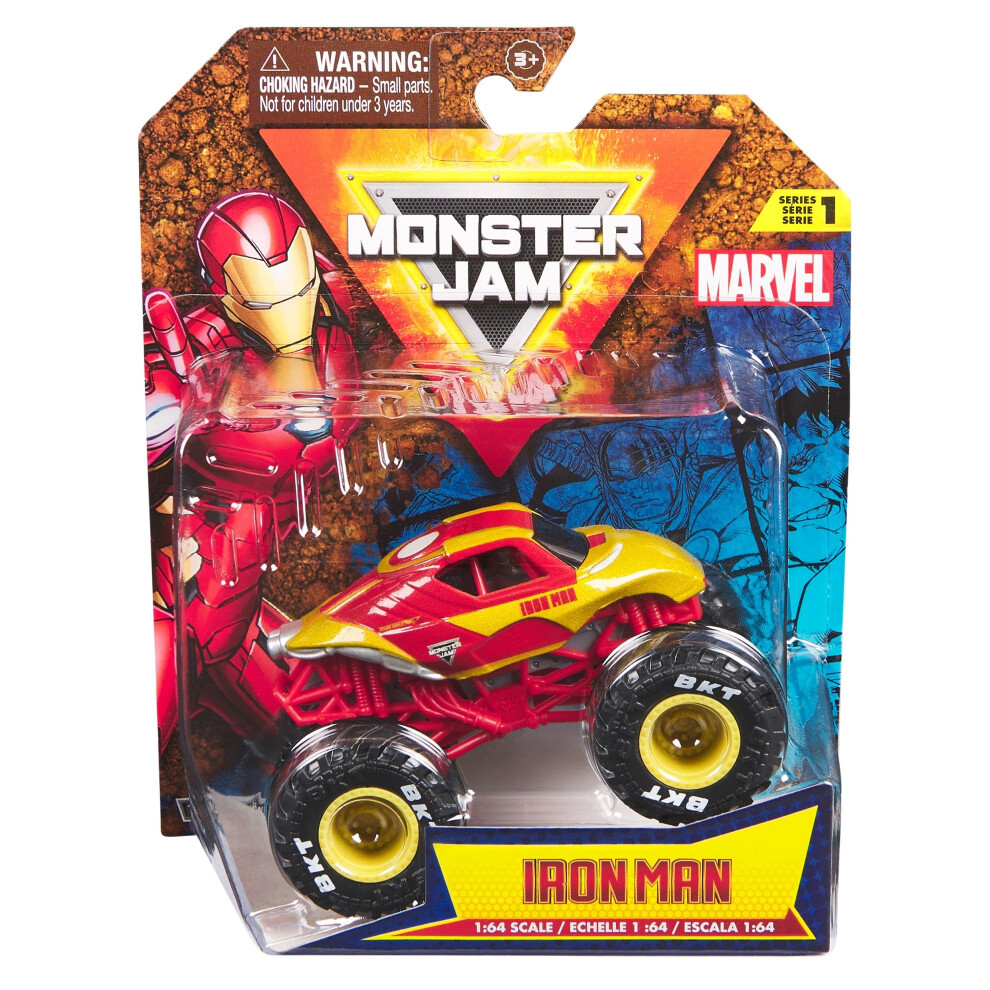 Monster Jam 2024 Marvel 1:64 Scale Diecast Series 1 Monster Truck With Flag: Iron Man