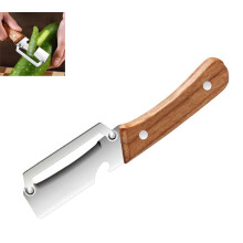 Vegetable peeler with wooden handle and bottle opener, 2-in-1 stainless steel peeler for fruits such as apples, potatoes, pumpkin a