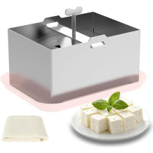 Stainless steel tofu press with cheesecloth and drip tray, for homemade firm tofu, paneer and cheese, dishwasher safe