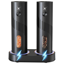 Set of 2 electric salt and pepper mills, rechargeable spice mills with dual charging station, adjustable coarseness, LED light, 110